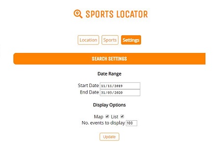 Sports Locator settings