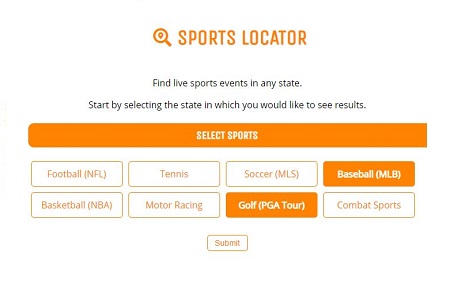 Sports Locator sports selection